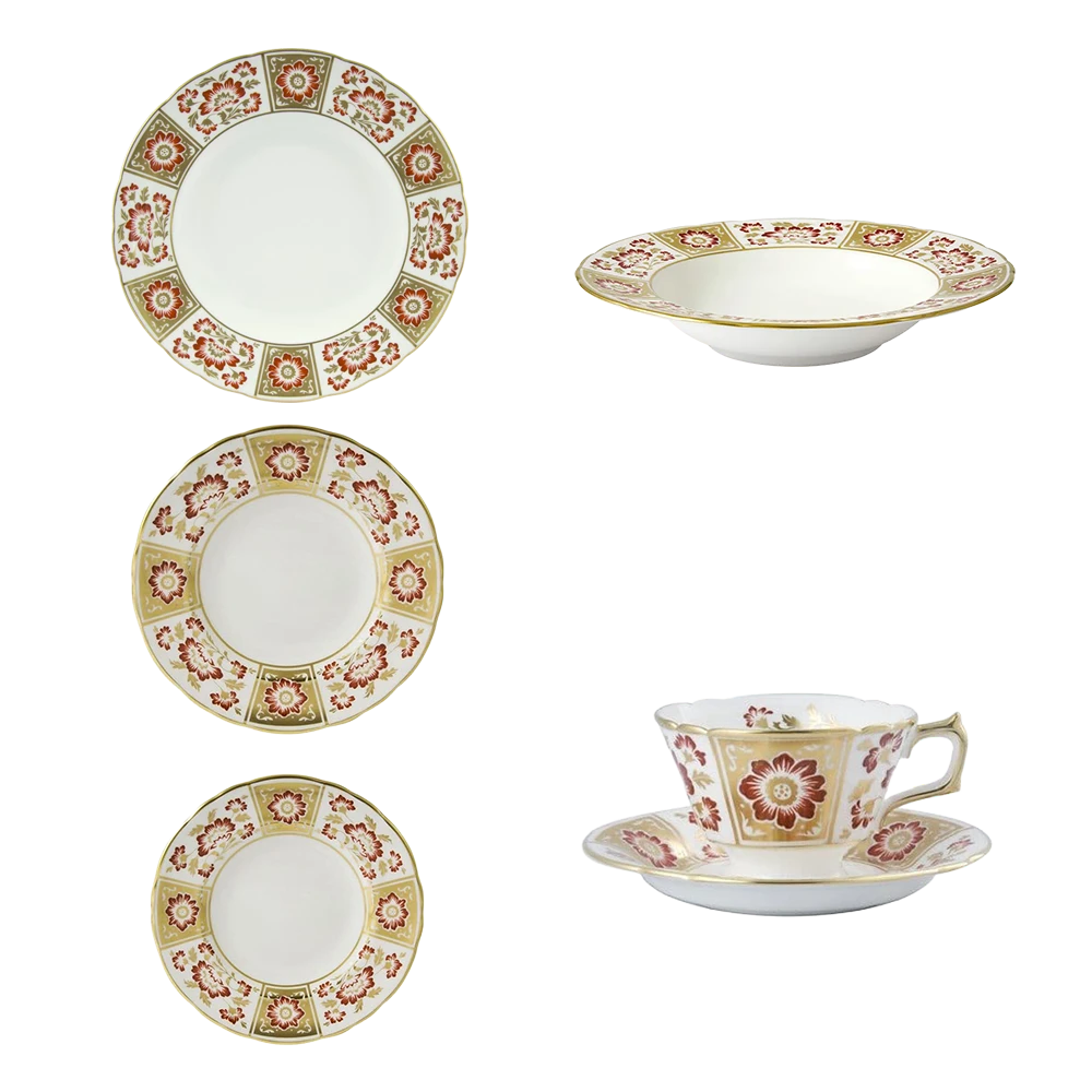 Royal Crown Derby Red Panel 36pc Set Charterwells