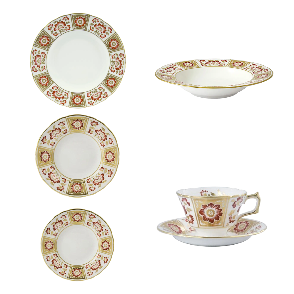 Royal Crown Derby Red Panel 36pc Set Charterwells