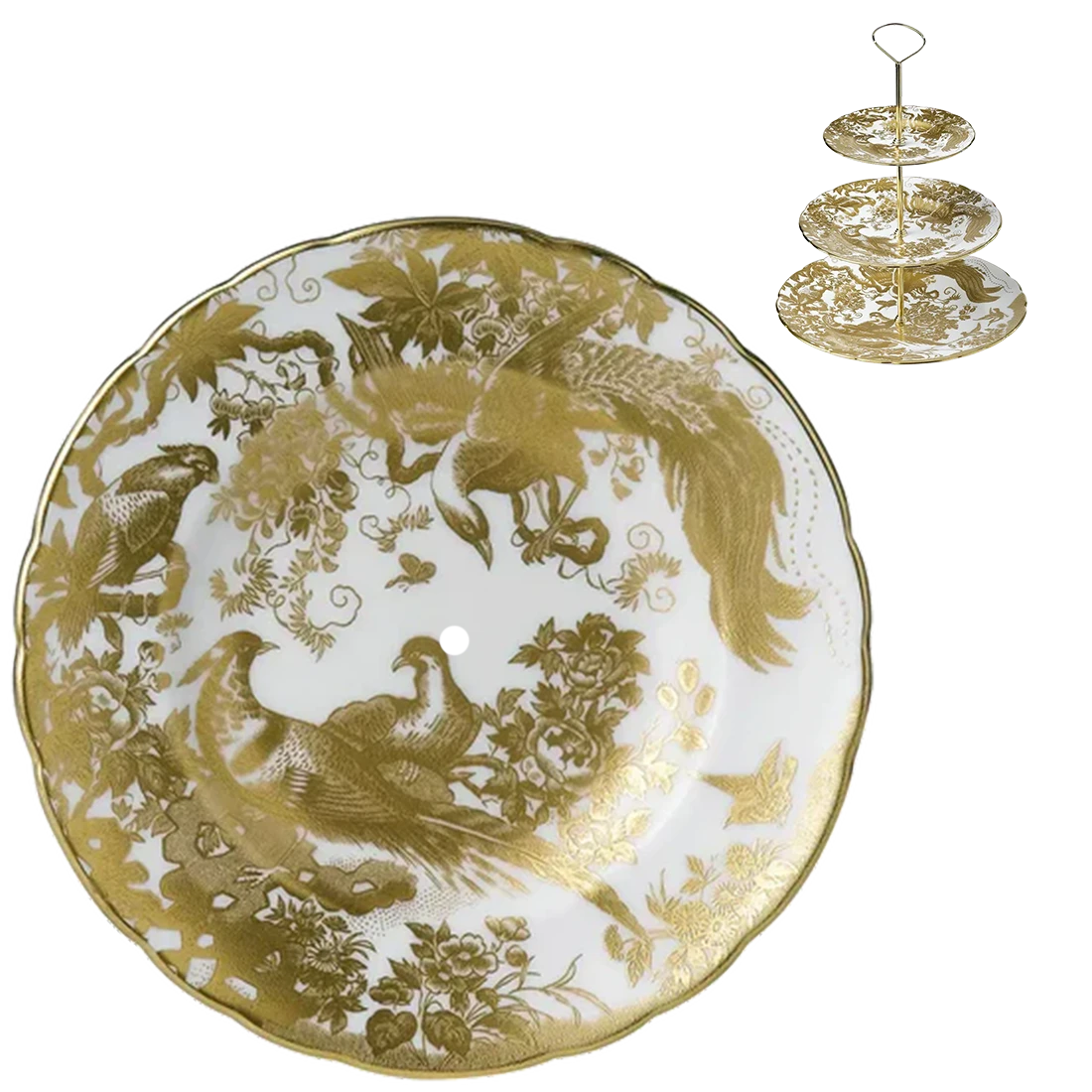 Royal Crown Derby Gold Aves Cake Stand - 6" Drilled Side Plate Replacement Charterwells