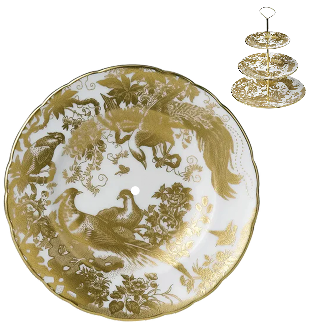 Royal Crown Derby Gold Aves Cake Stand - 6" Drilled Side Plate Replacement Charterwells