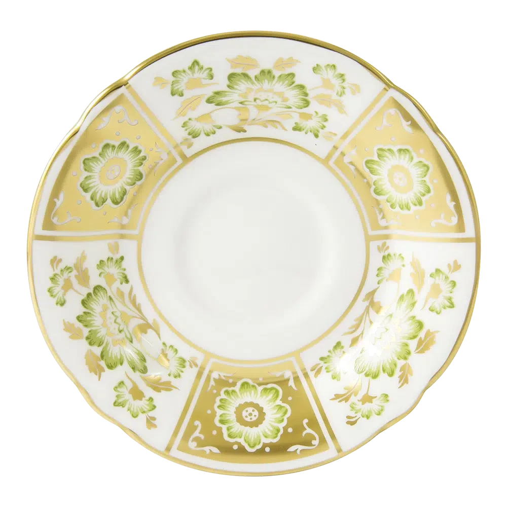 Royal Crown Derby Green Panel Tea Cup & Saucer Charterwells