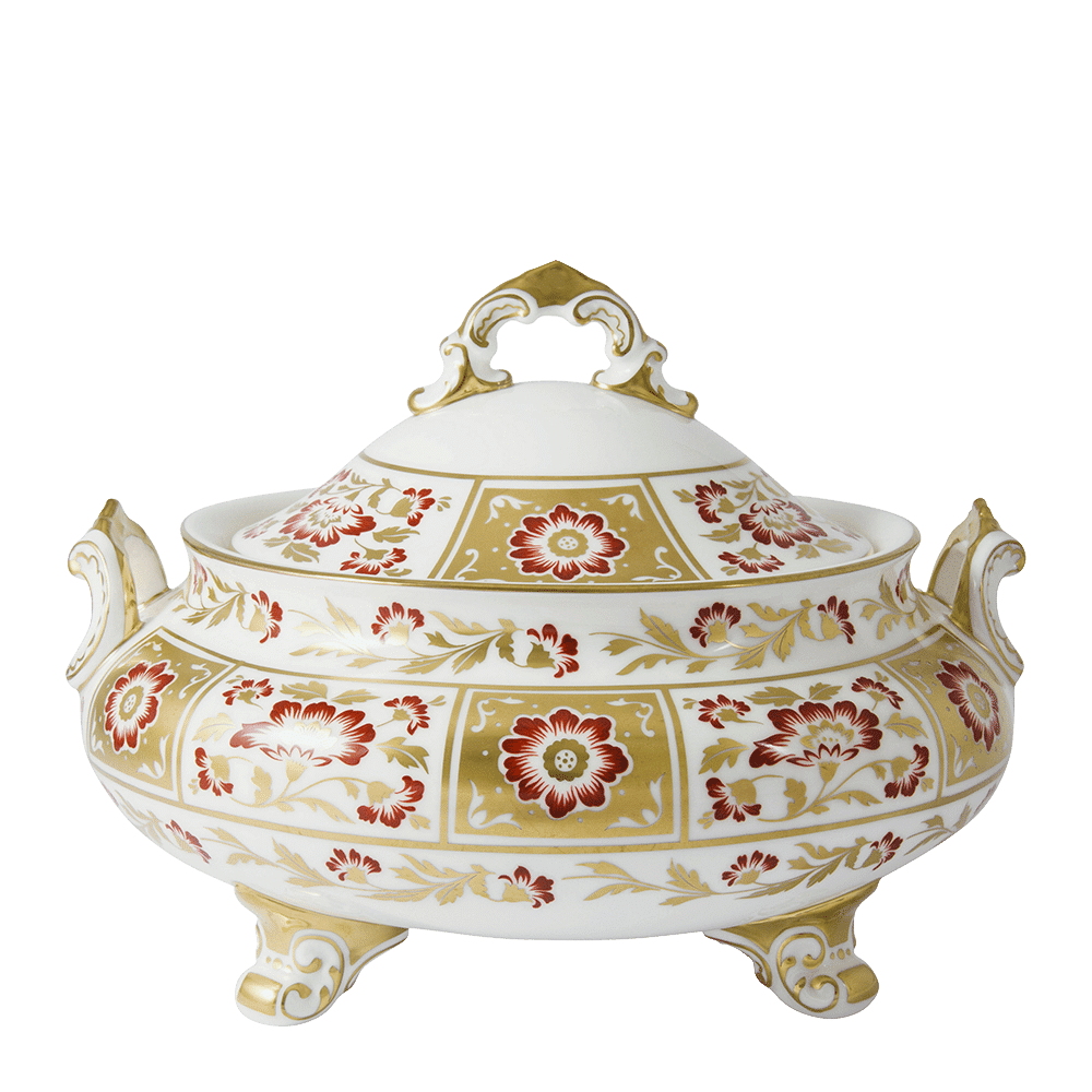 Royal Crown Derby Red Panel Covered Vegetable Dish Charterwells