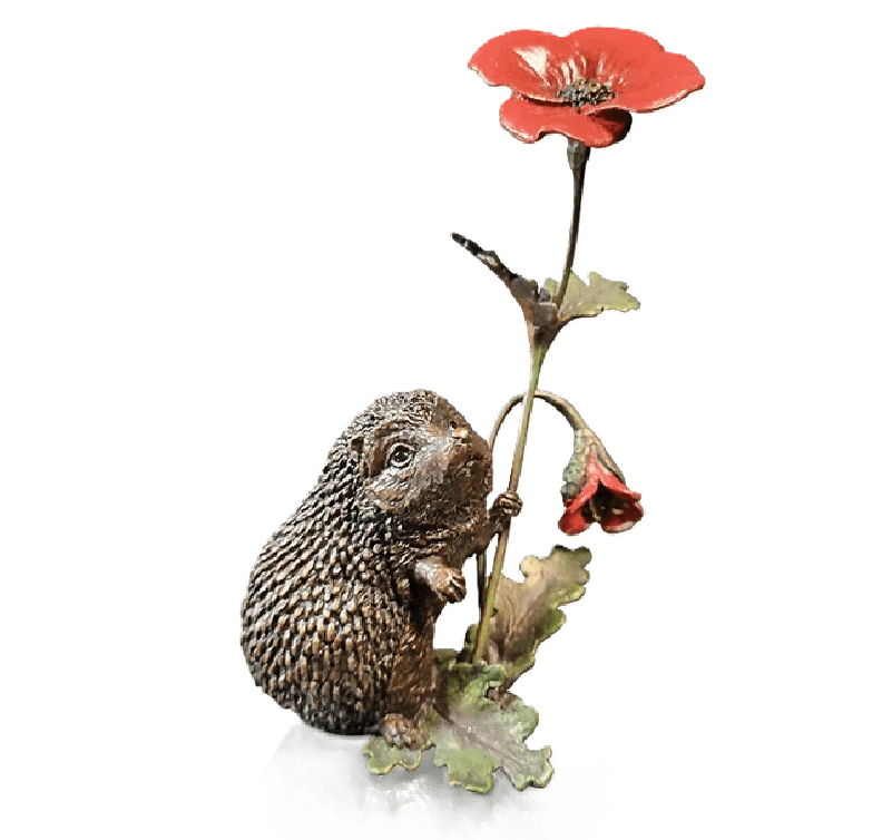 richard cooper bronze animals collection hedgehog with poppy - Charterwells