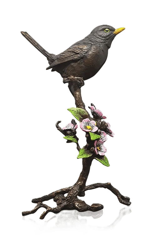 richard cooper bronze birds collection blackbird with blossom figurine - Charterwells