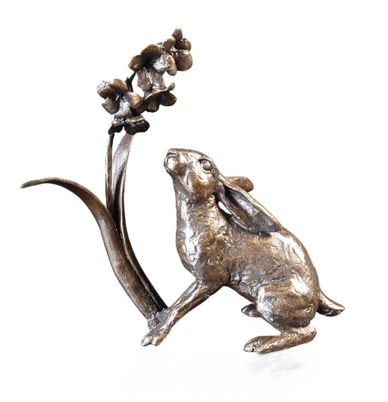 richard cooper bronze hares collection hare with bluebells figurine - Charterwells