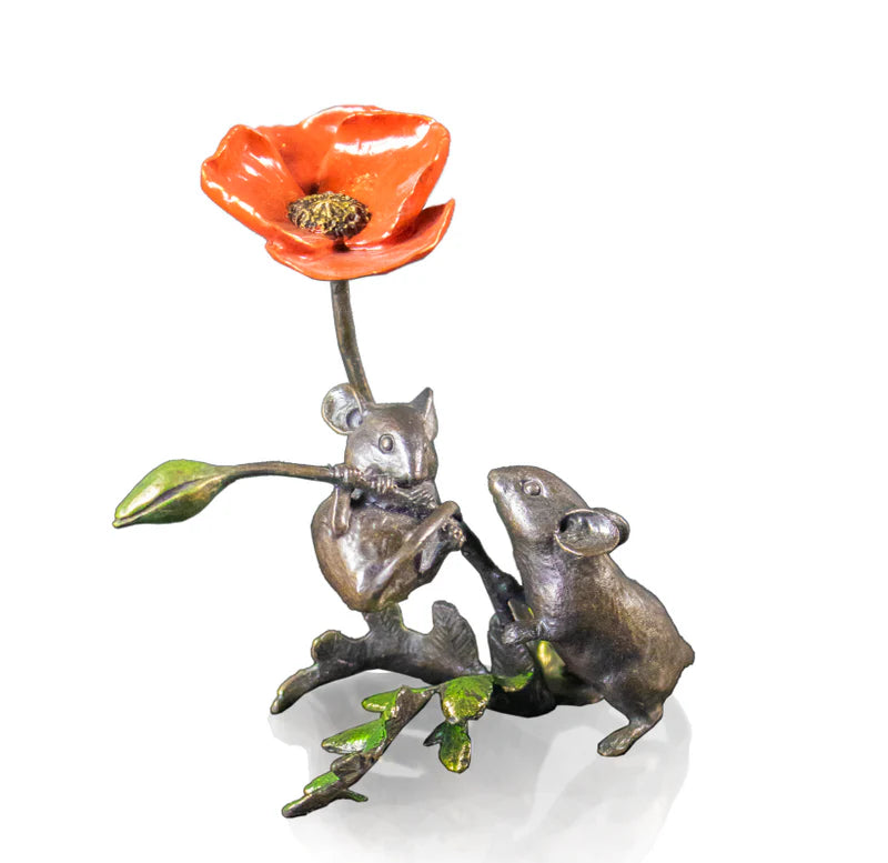 Richard Cooper Bronze Mice Collection Mouse with Poppy Figurine