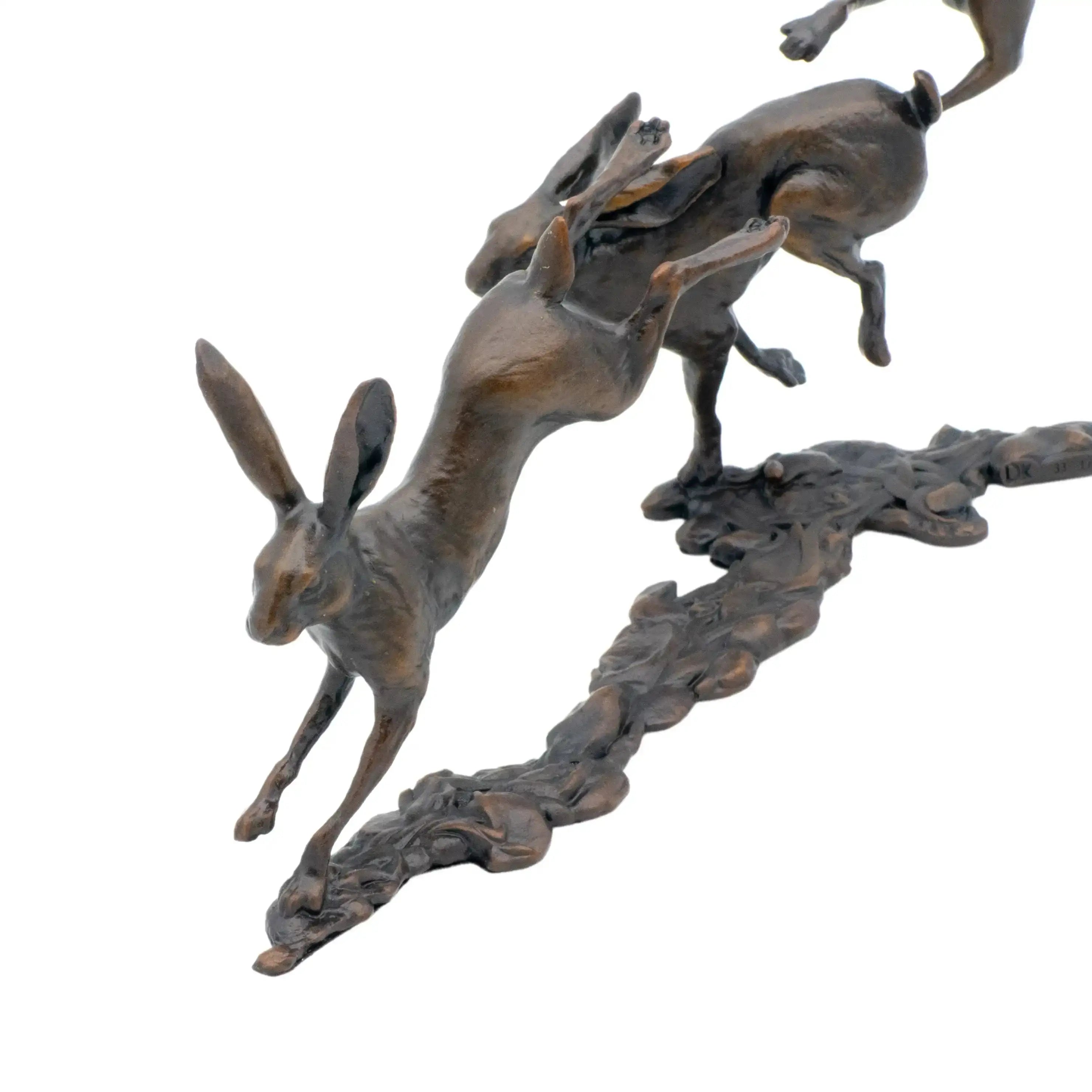 Richard Cooper Bronze Small Hares Playing Figurine Wildlife Sculpture Charterwells