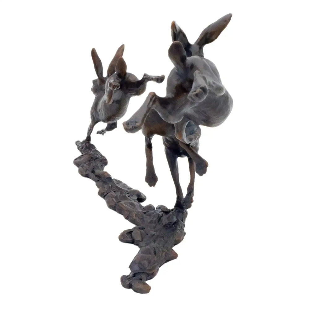 Richard Cooper Bronze Small Hares Playing Figurine Wildlife Sculpture Charterwells