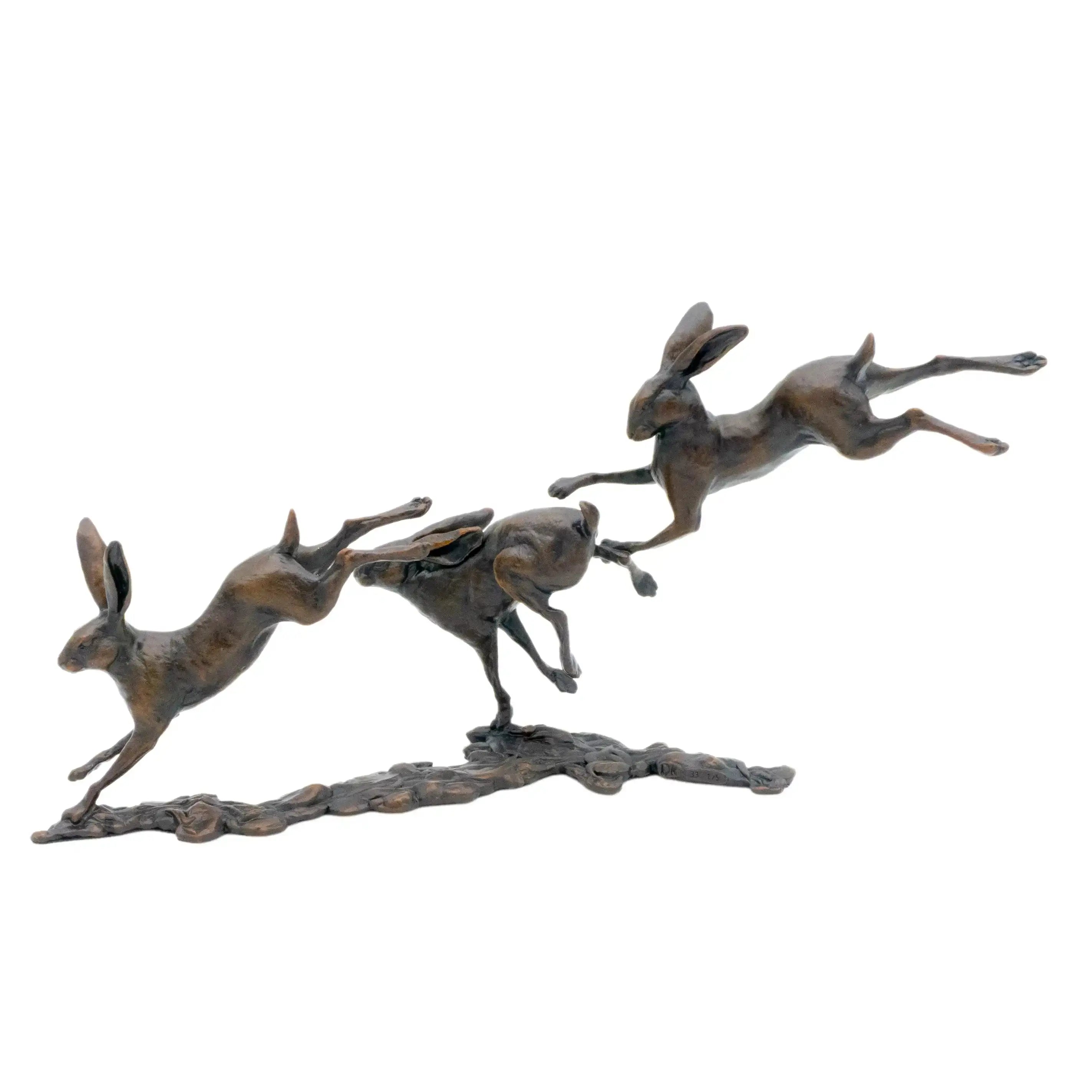 Richard Cooper Bronze Small Hares Playing Figurine Wildlife Sculpture Charterwells