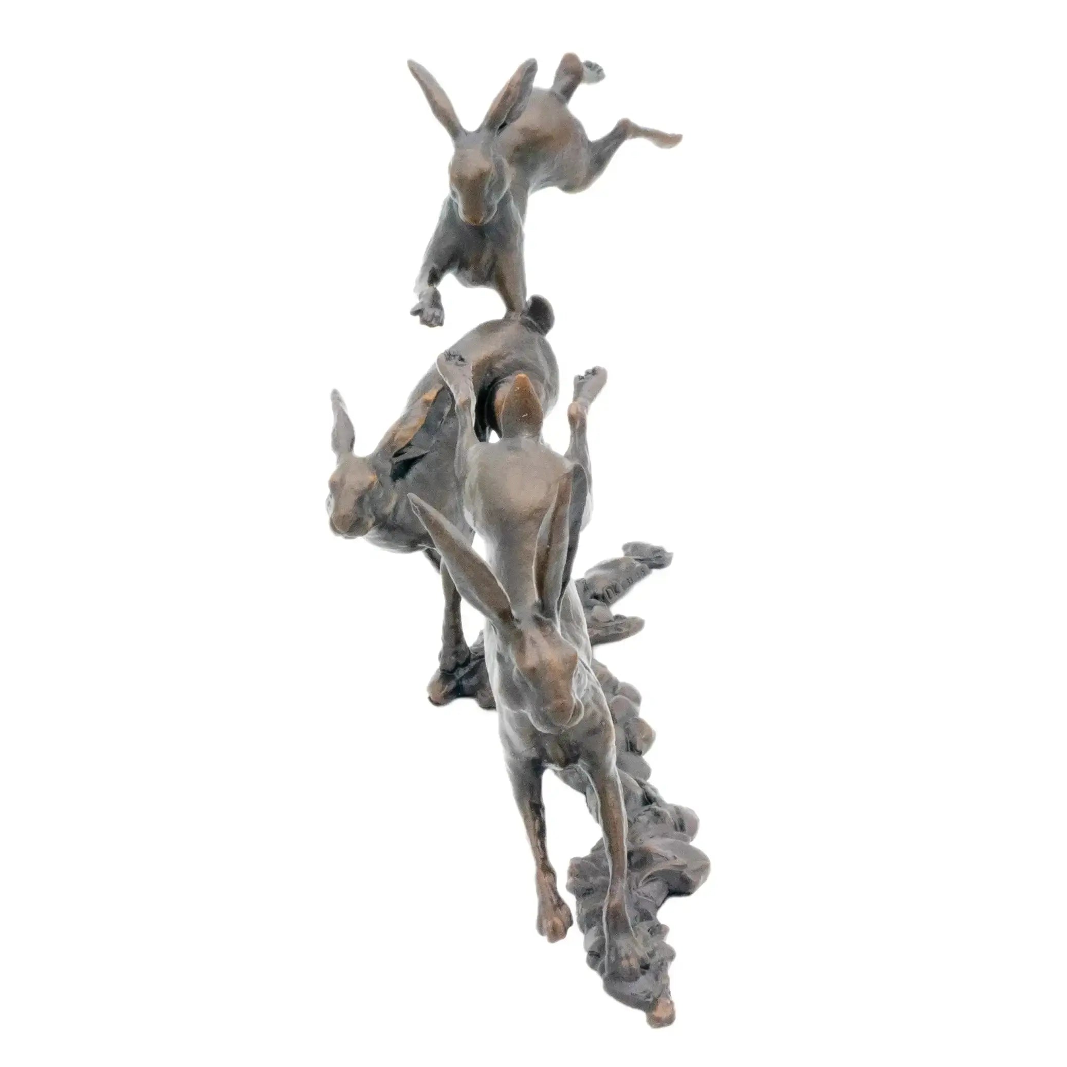 Richard Cooper Bronze Small Hares Playing Figurine Wildlife Sculpture Charterwells