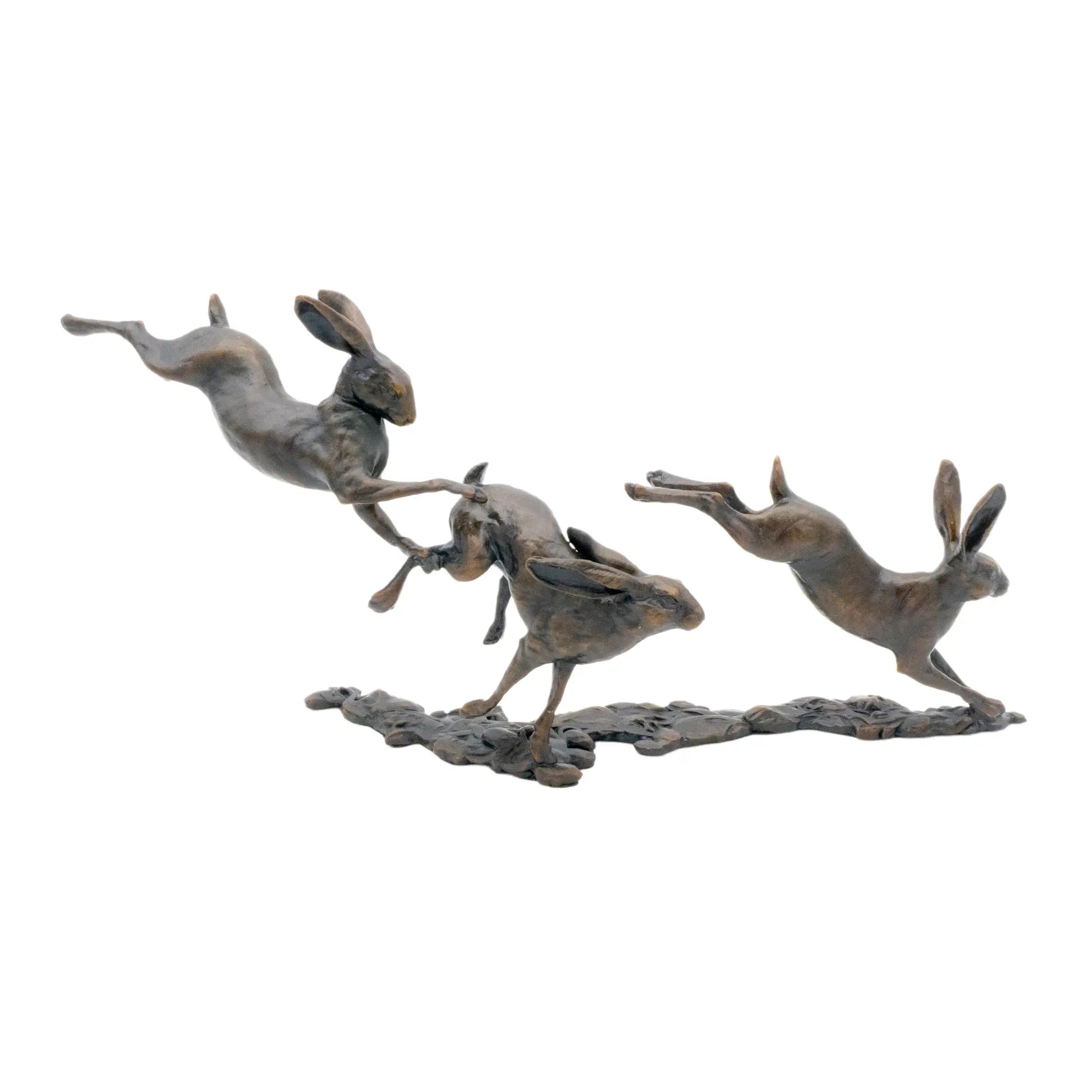 Richard Cooper Bronze Small Hares Playing Figurine Charterwells
