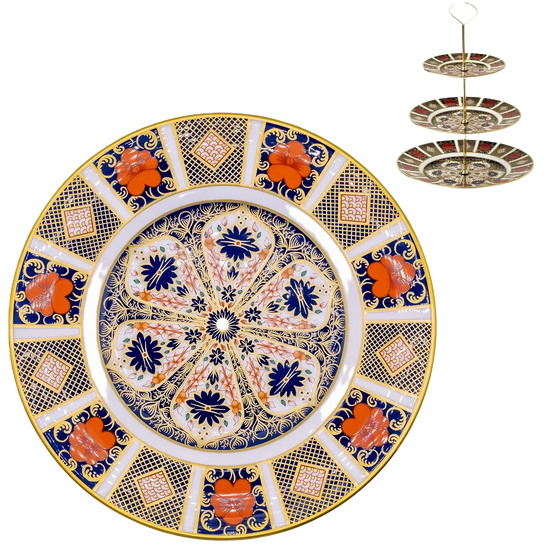 Drilled 8 " Salad Plate - Royal Crown Derby 1128 Old Imari Pattern - to be fitted on 3 tier or 2 tier cake stand.
