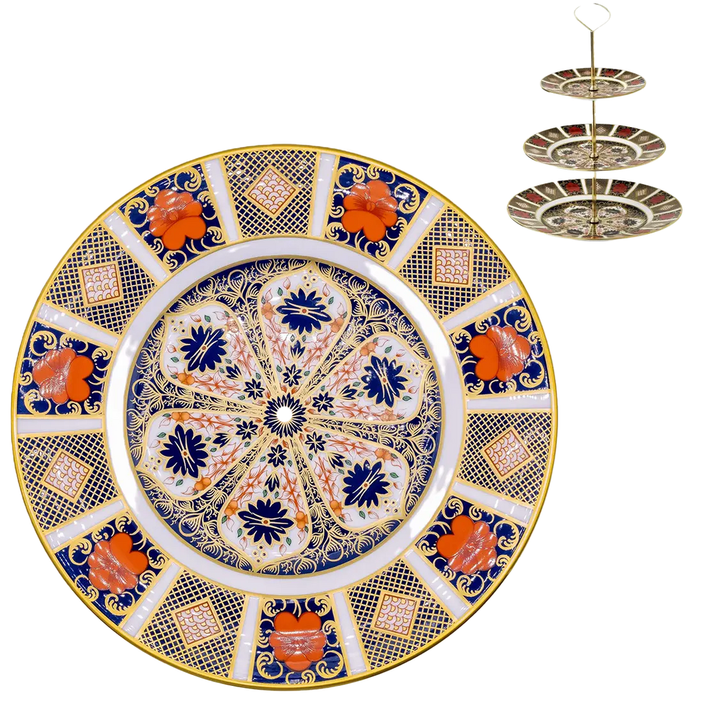 Drilled 8 " Salad Plate - Royal Crown Derby 1128 Old Imari Pattern - to be fitted on 3 tier or 2 tier cake stand.
