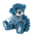Charlie Bears Narnia = A blue teddy bear wearing a blue scarf around neck and a necklace with a key charm

