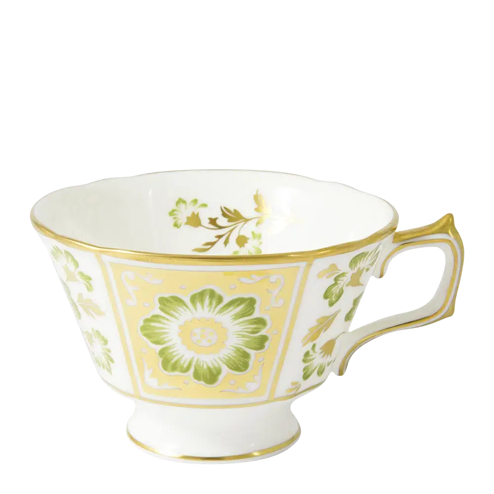 Royal Crown Derby Green Panel Tea Cup & Saucer Charterwells