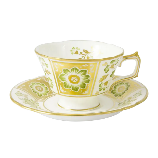Royal Crown Derby Green Panel Tea Cup & Saucer Charterwells