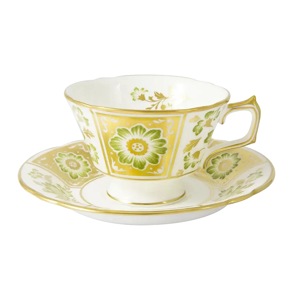 Royal Crown Derby Green Panel Tea Cup & Saucer Charterwells
