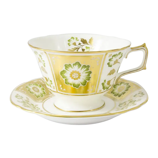 Royal Crown Derby Green Panel Breakfast Cup & Saucer Charterwells