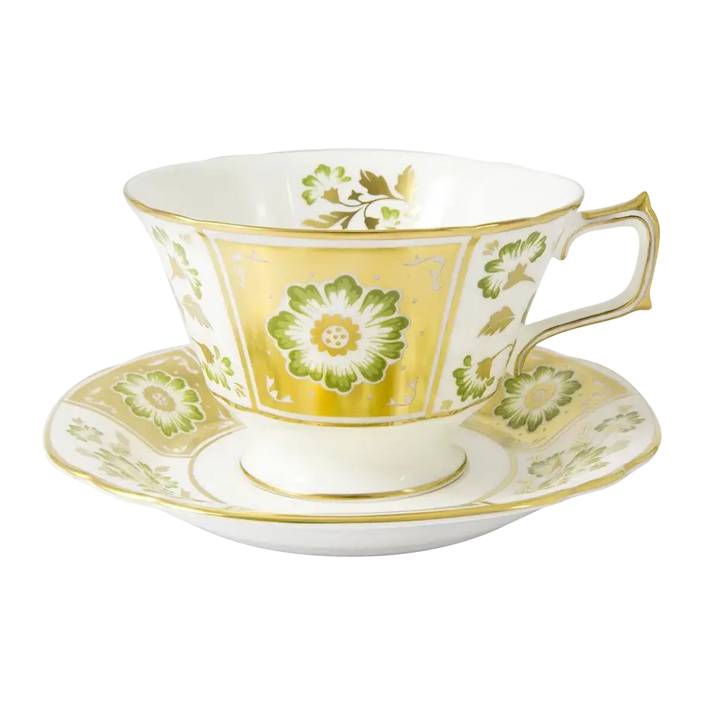 Royal Crown Derby Green Panel Breakfast Cup & Saucer Charterwells