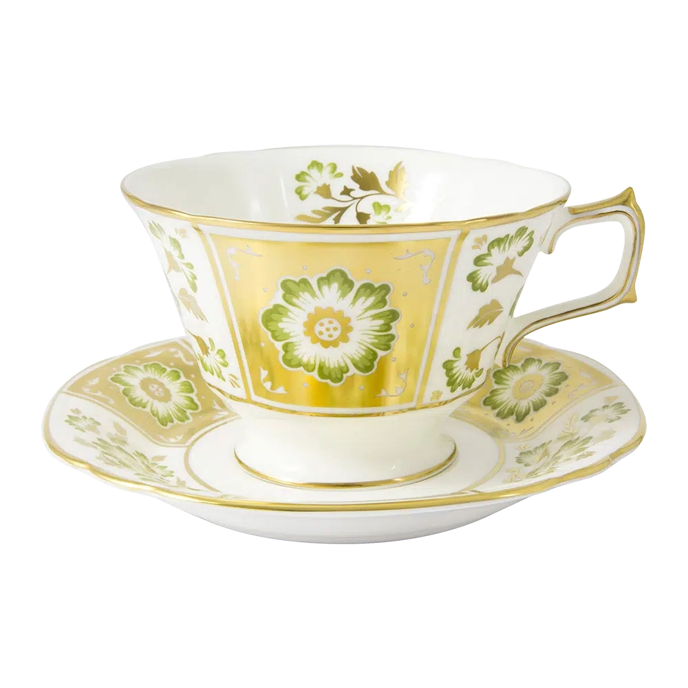 Royal Crown Derby Green Panel Breakfast Cup & Saucer Charterwells