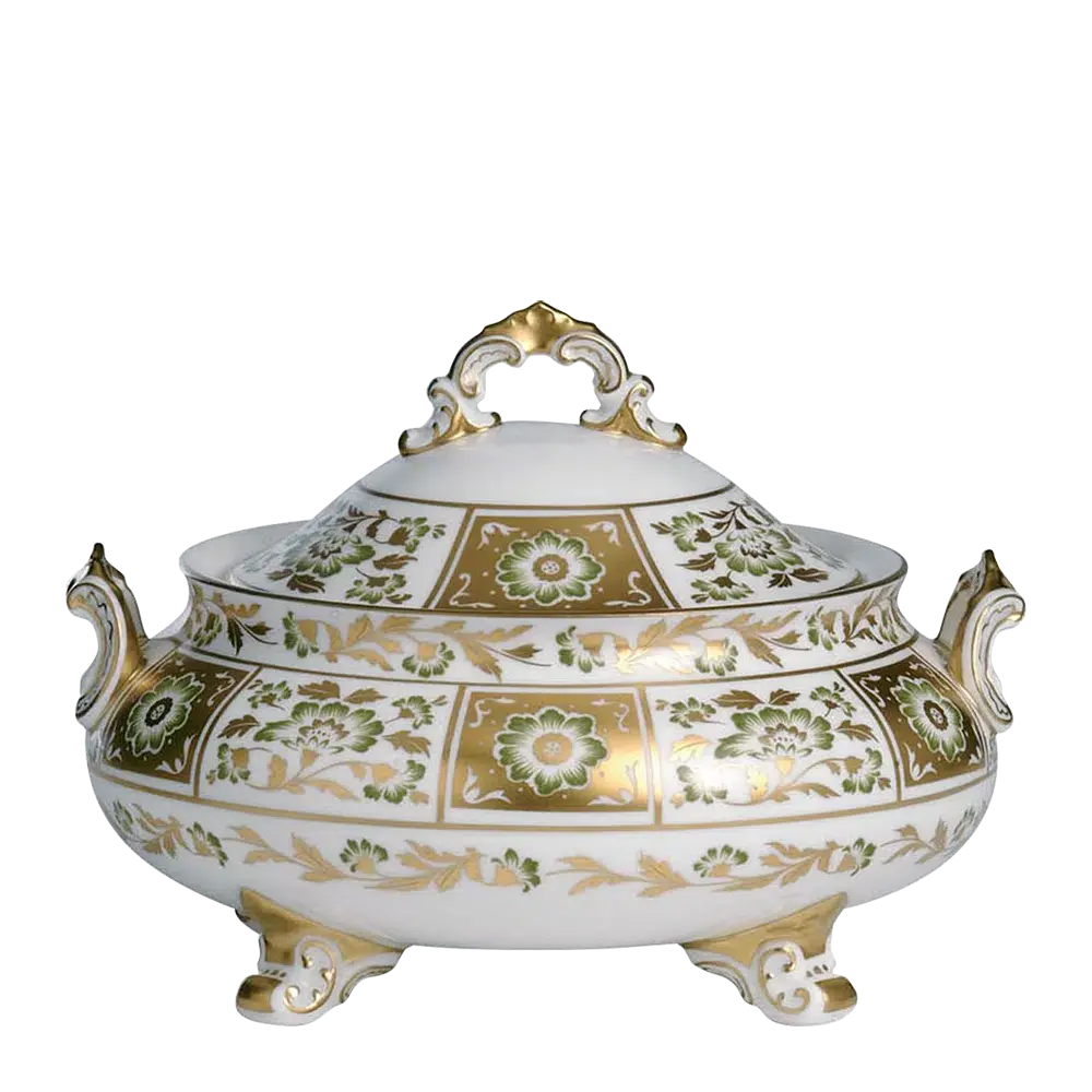 Royal Crown Derby Green Panel Covered Vegetable Dish Porcelain Charterwells