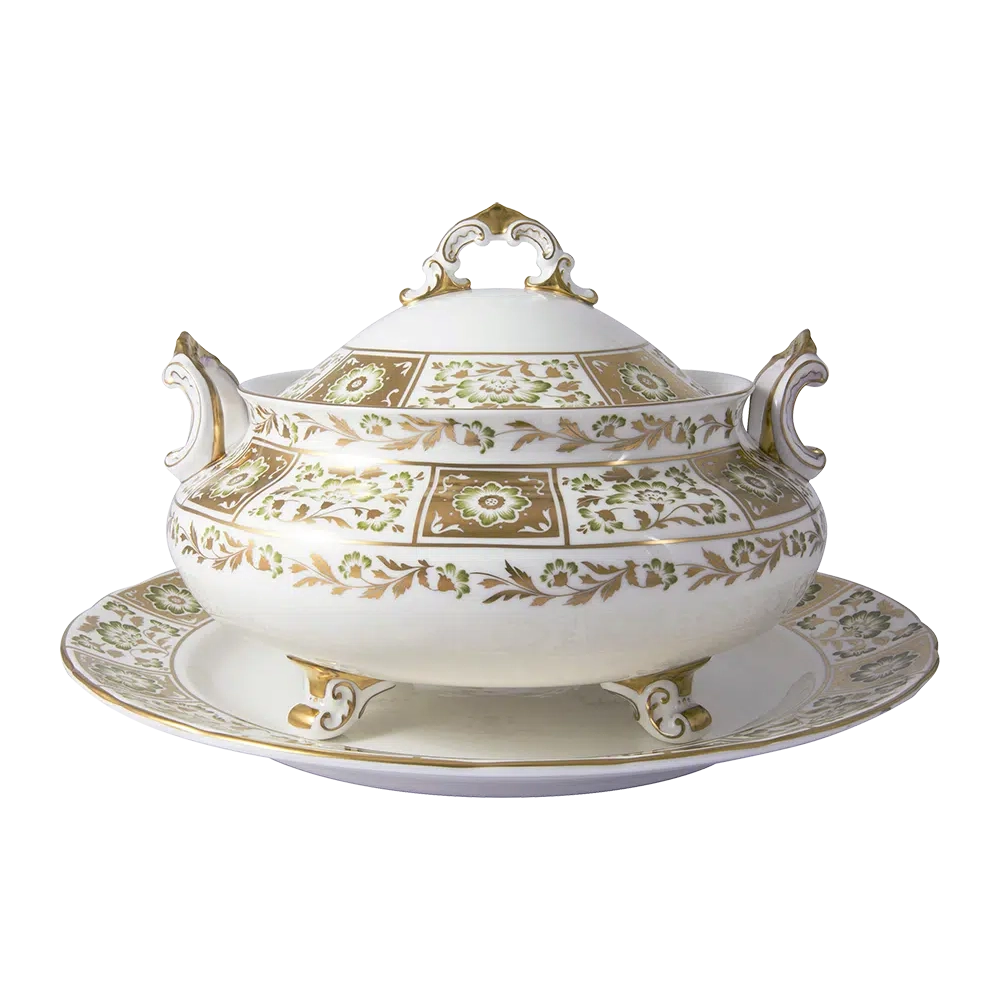 Royal Crown Derby Green Panel Soup Tureen Charterwells