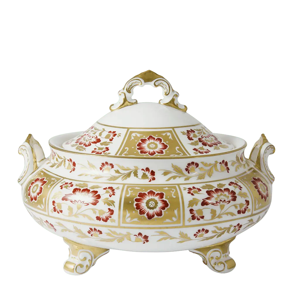 Royal Crown Derby Red Panel Covered Vegetable Dish Charterwells
