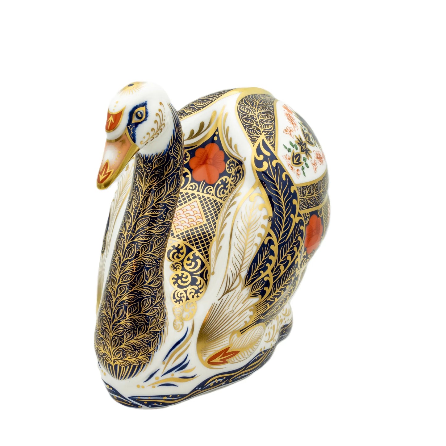 Royal Crown Derby Imari Solid Gold Band Swan Paperweight