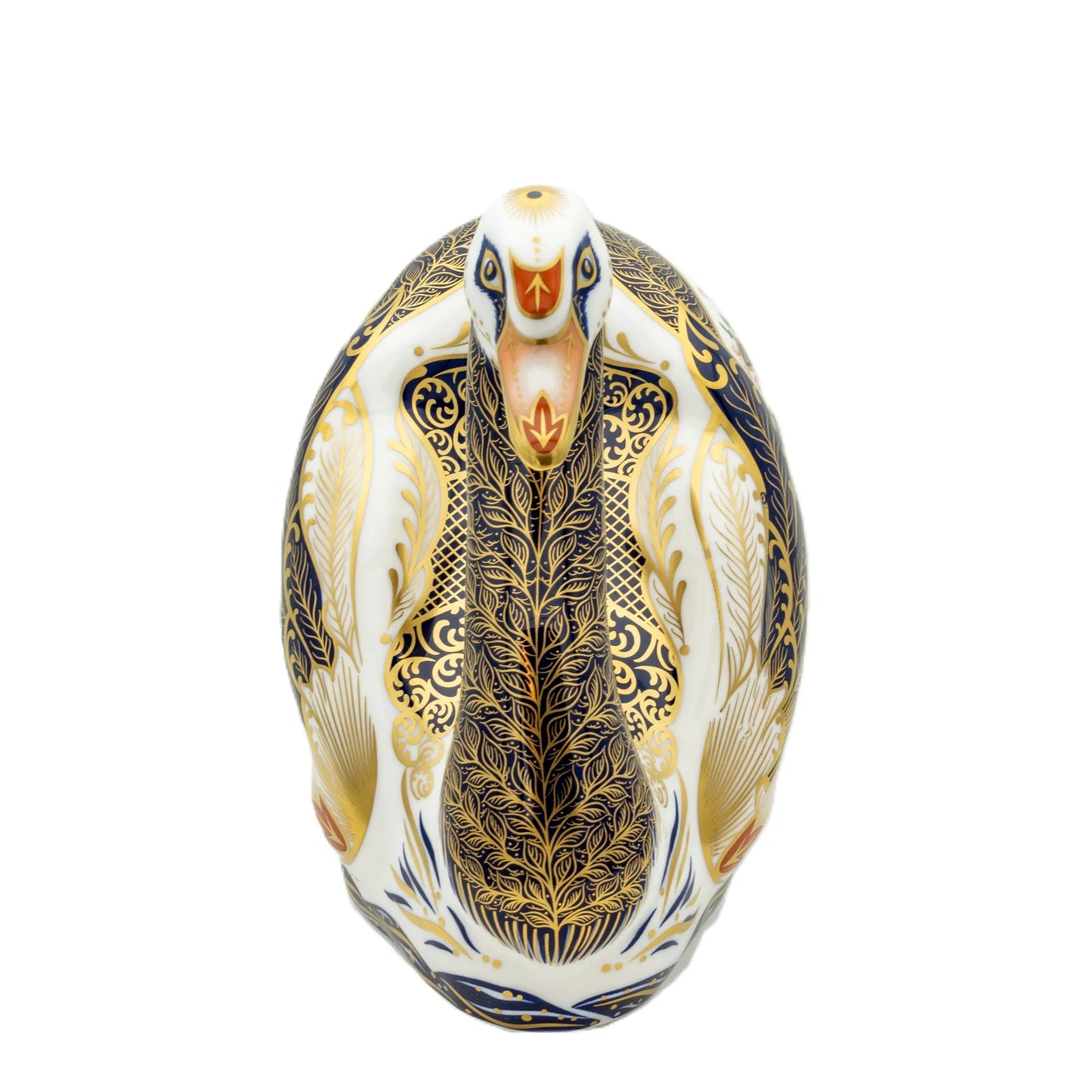 Royal Crown Derby Imari Solid Gold Band Swan Paperweight