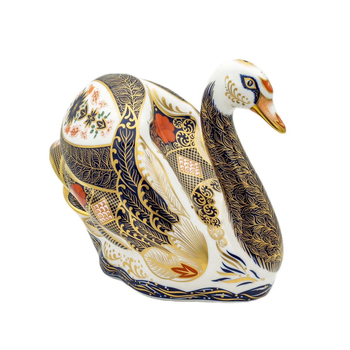 Royal Crown Derby Imari Solid Gold Band Swan Paperweight