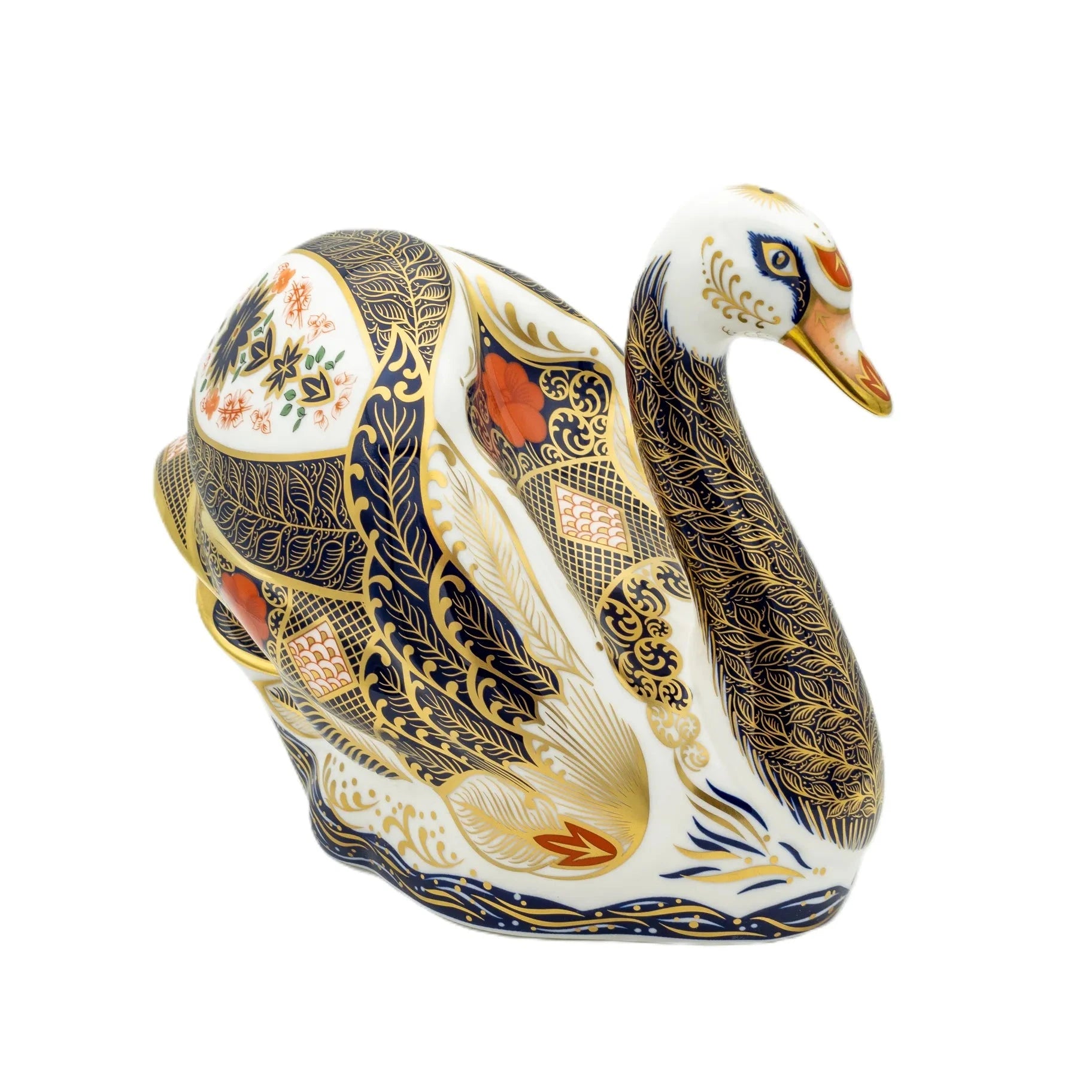 royal crown derby imari solid gold band swan paperweight - Charterwells