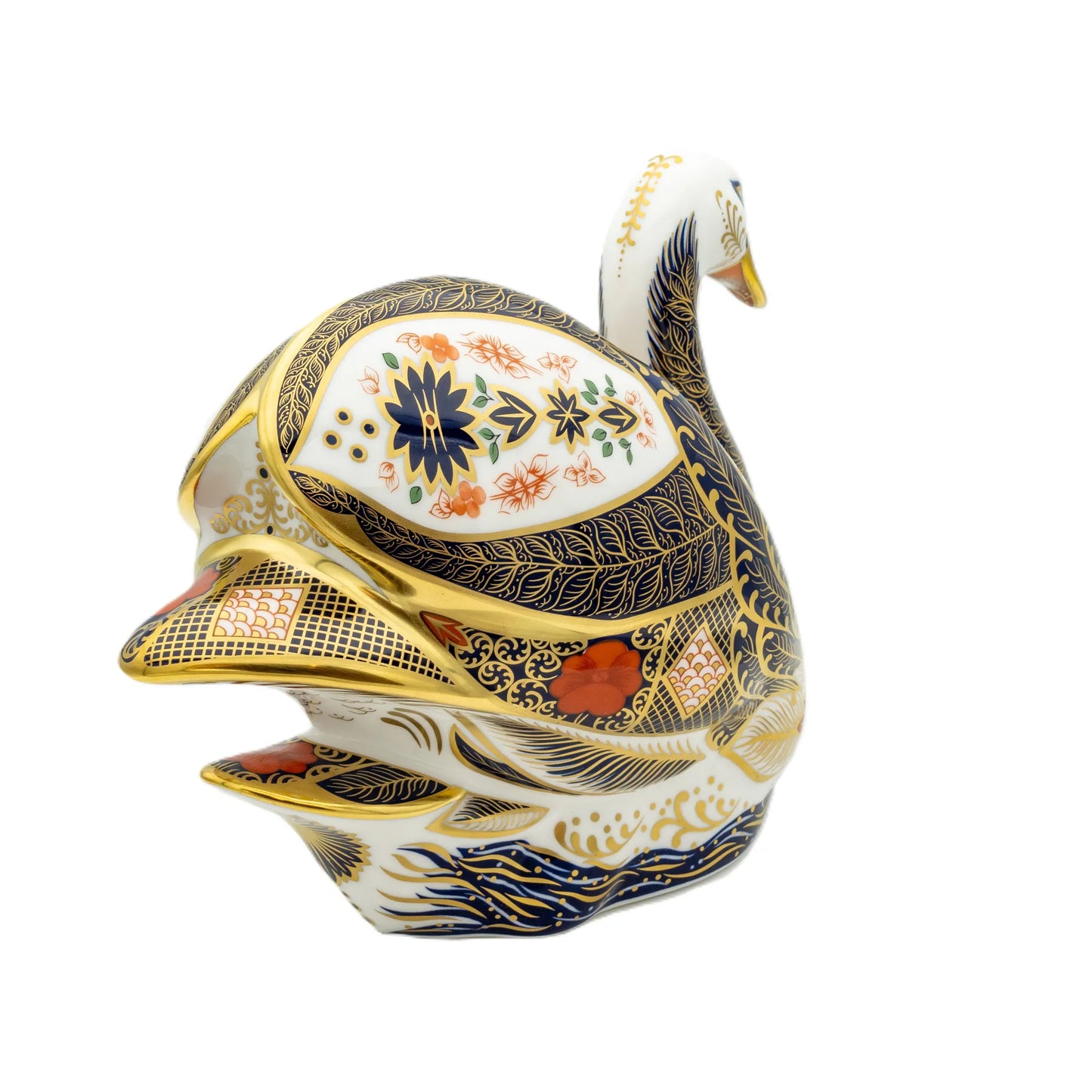 Royal Crown Derby Imari Solid Gold Band Swan Paperweight