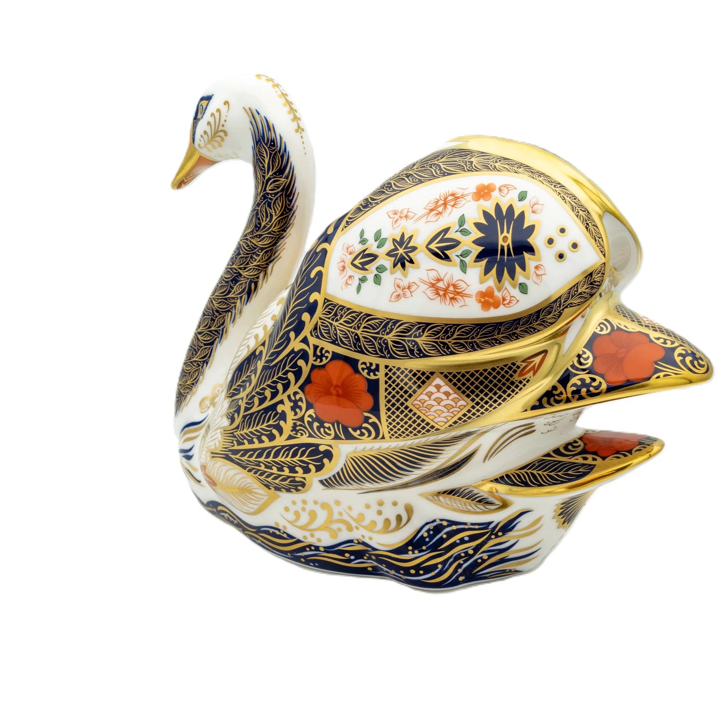 Royal Crown Derby Imari Solid Gold Band Swan Paperweight