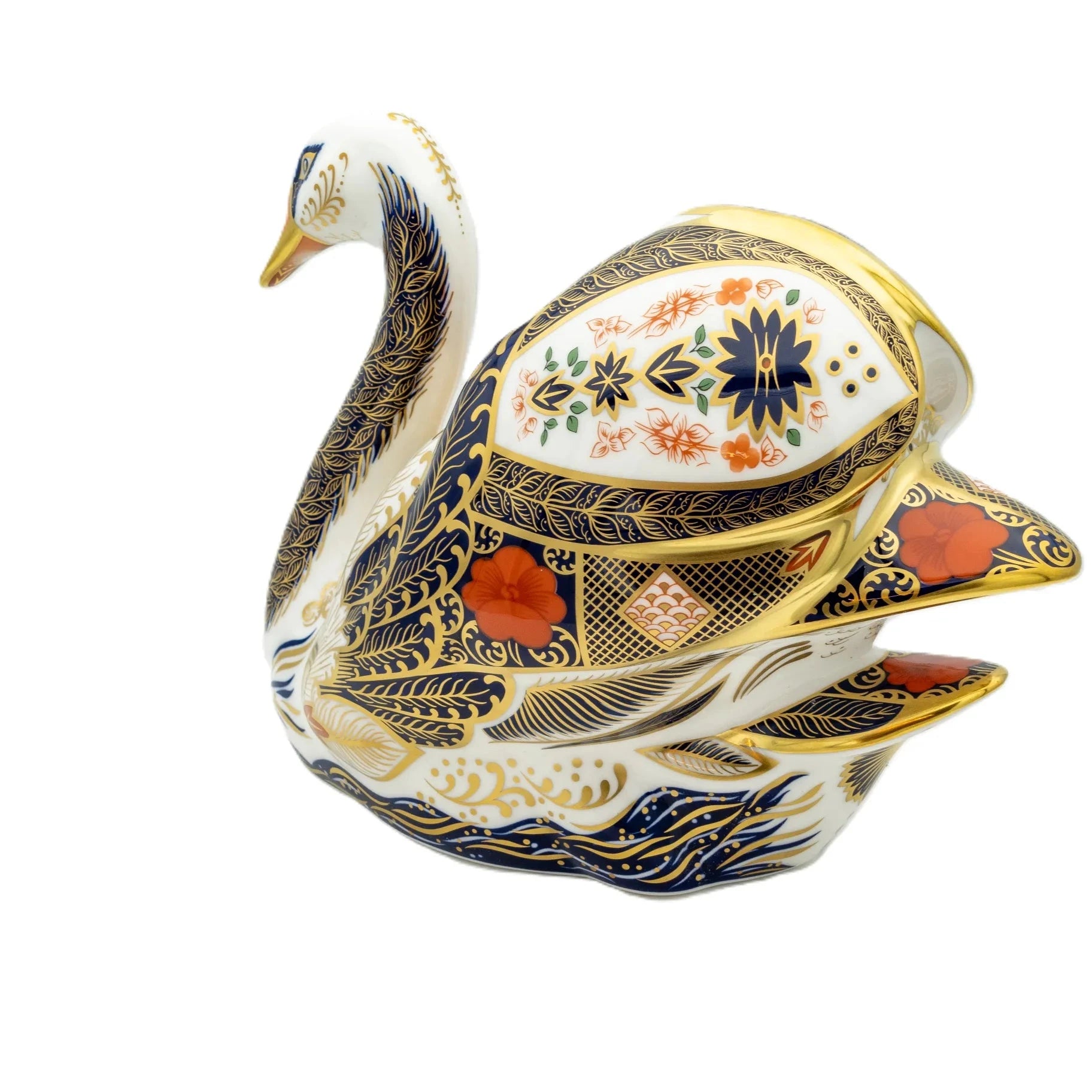 royal crown derby imari solid gold band swan paperweight - Charterwells