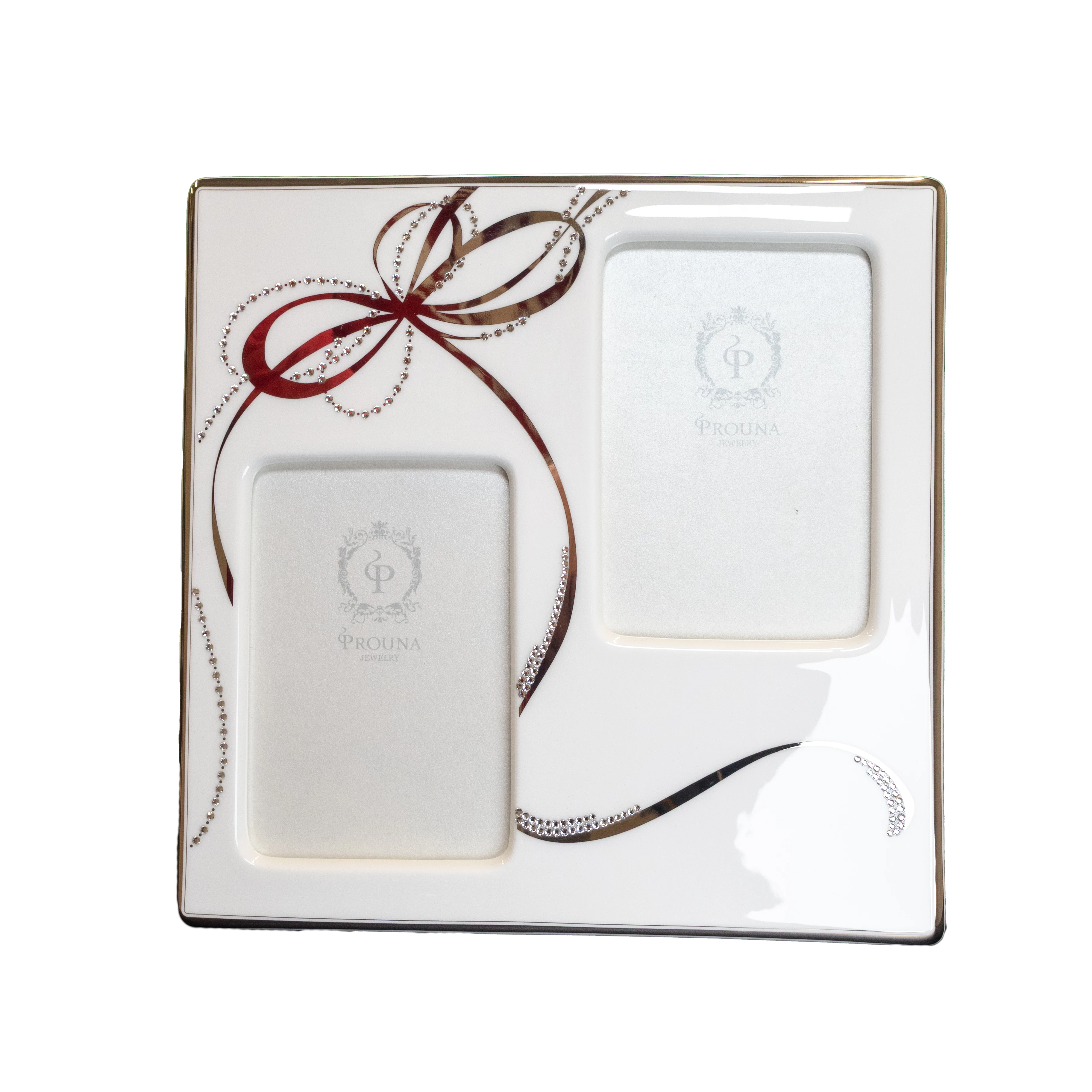 prouna ribbons double photograph frame with swarovski crystals - Charterwells