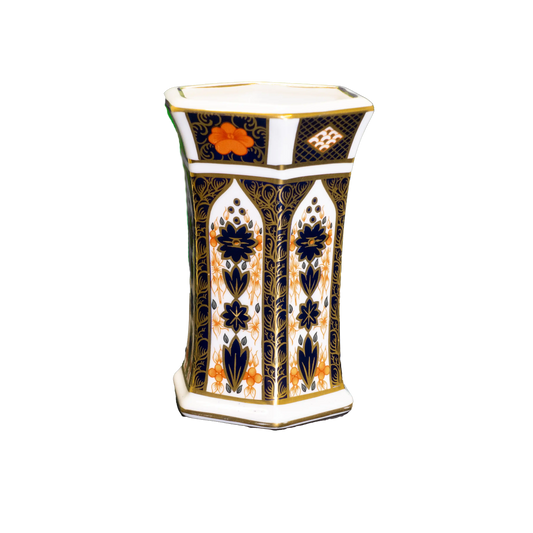 royal crown derby 2nd quality old imari 1128 hexagonal vase - Charterwells