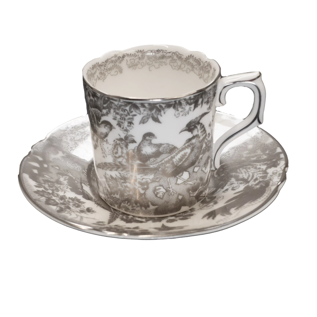 Royal Crown Derby Palladium Aves Coffee Cup & Saucer Bone China Charterwells