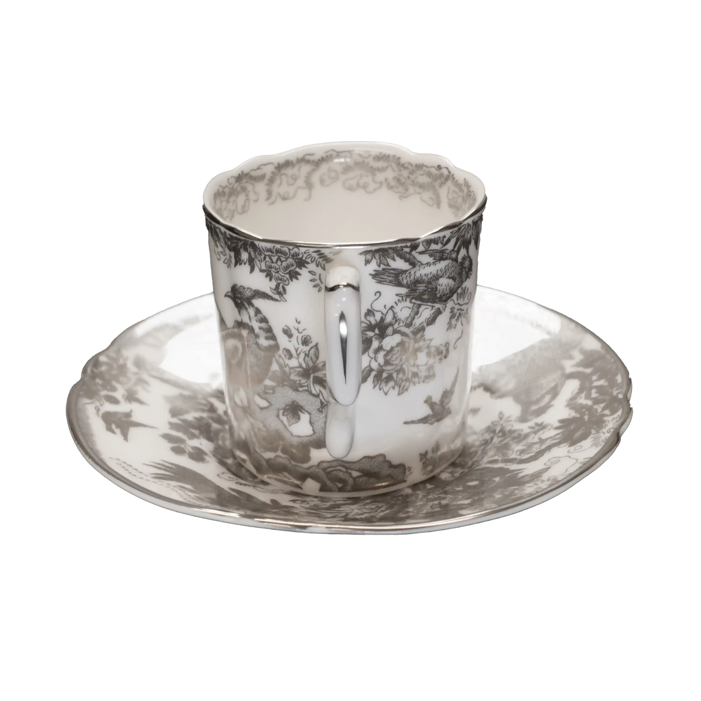 Royal Crown Derby Palladium Aves Coffee Cup & Saucer Bone China Charterwells