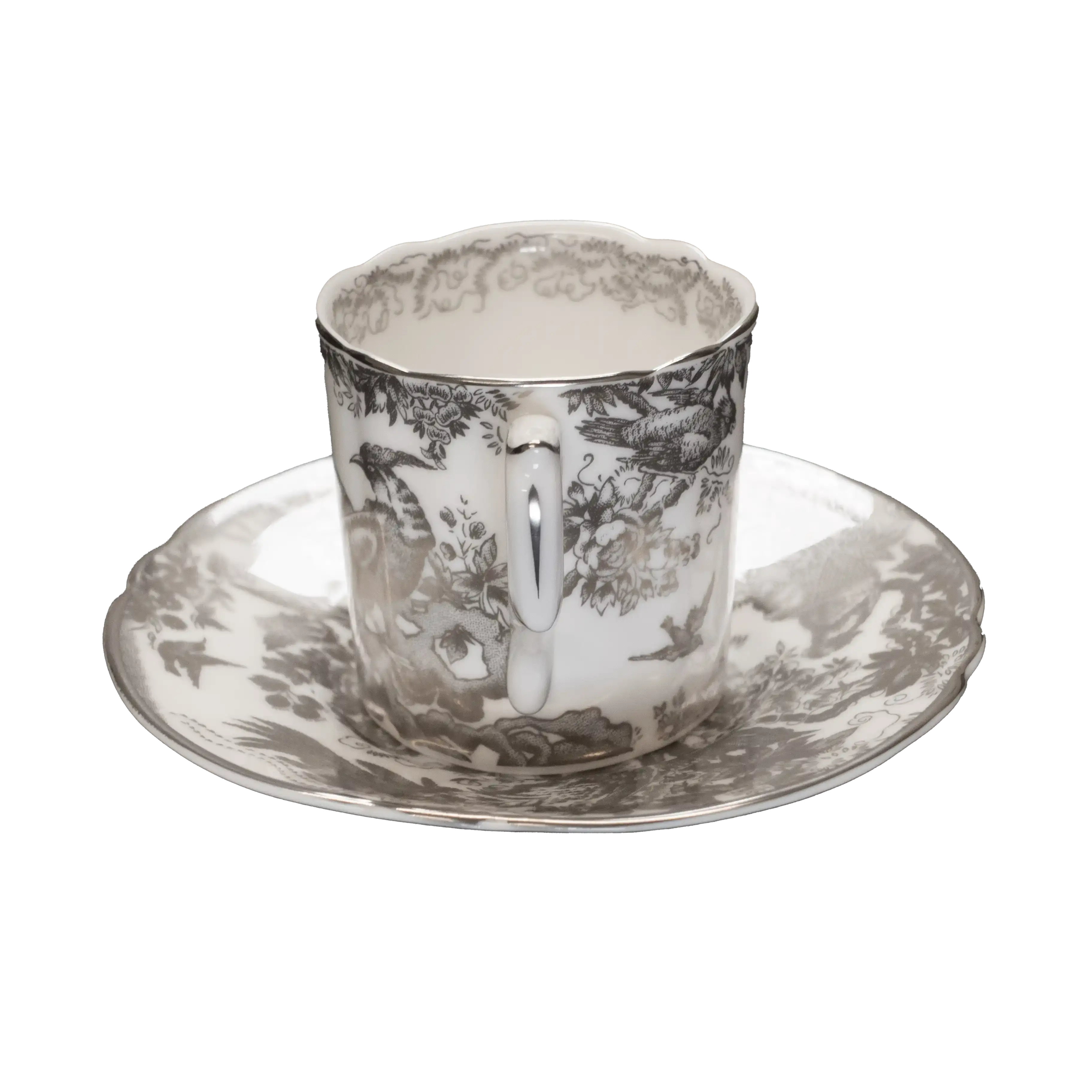 Royal Crown Derby Palladium Aves Coffee Cup & Saucer Bone China Charterwells