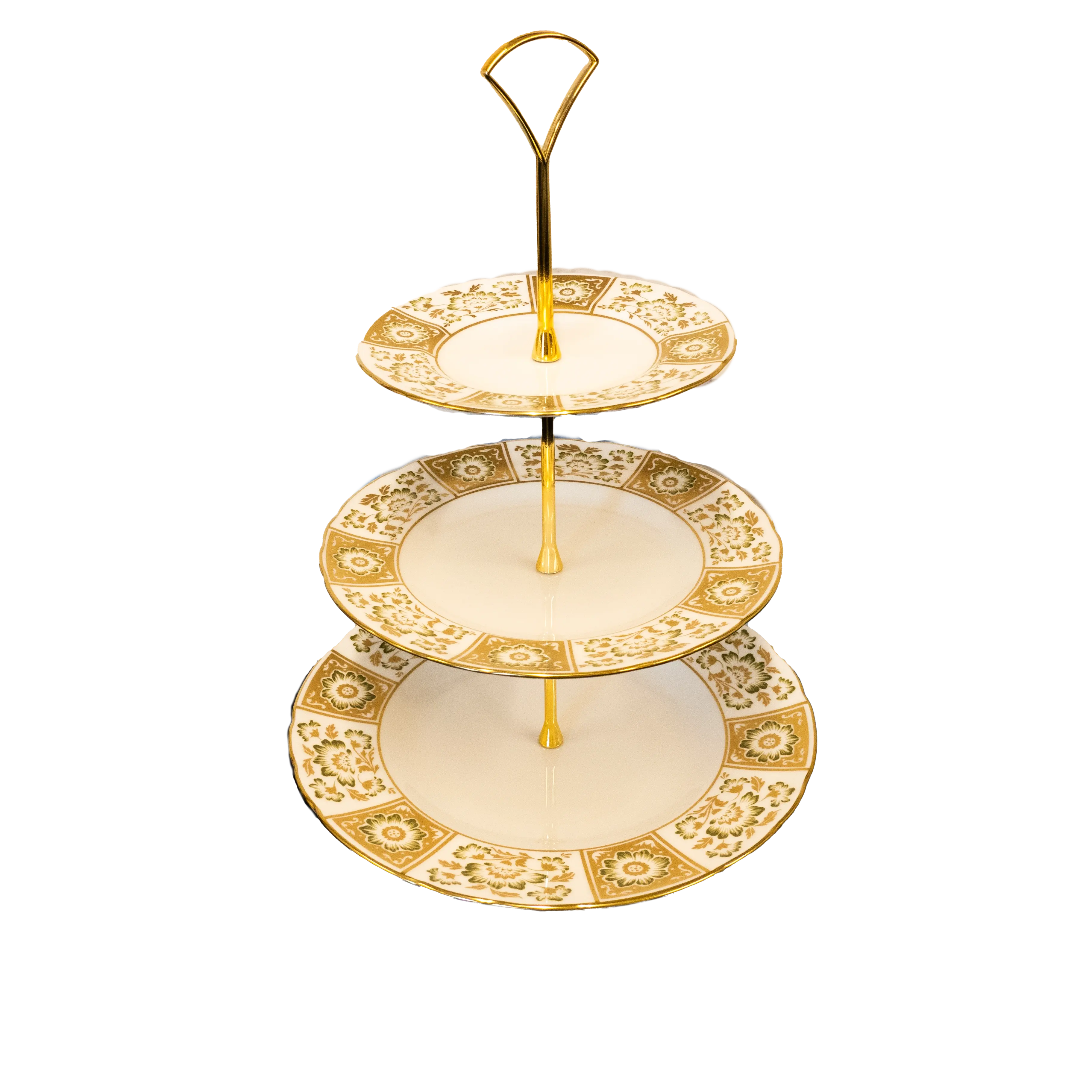 Royal Crown Derby Green Panel 3 Tier Cake Stand Charterwells