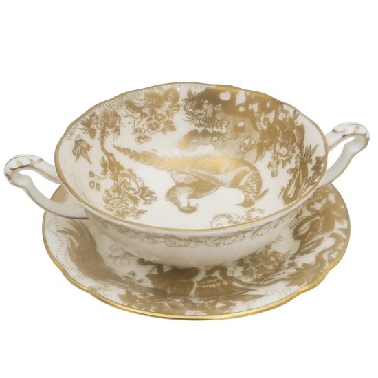 Royal Crown Derby Gold Aves Cream Soup Cup & Saucer