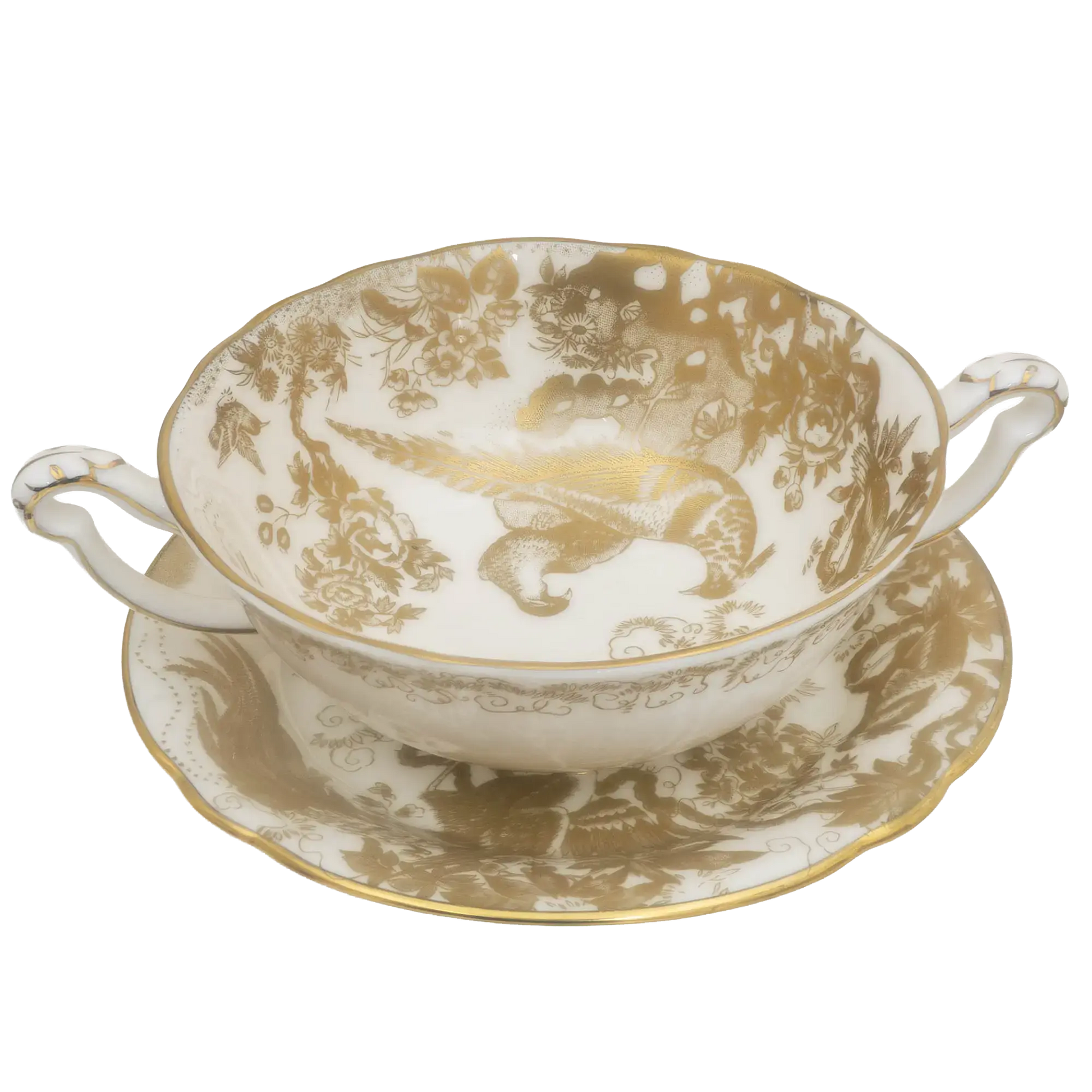 Royal Crown Derby Gold Aves Cream Soup Cup & Saucer