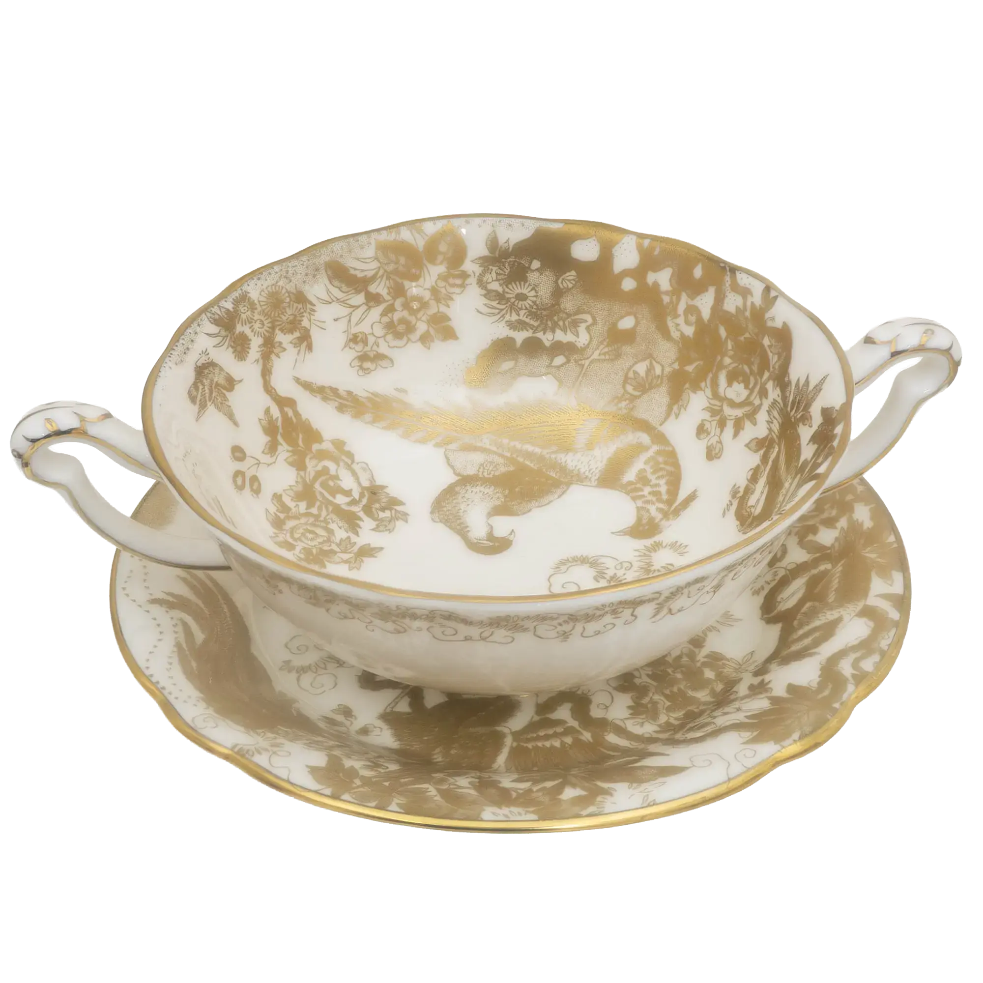 Royal Crown Derby Gold Aves Cream Soup Cup & Saucer