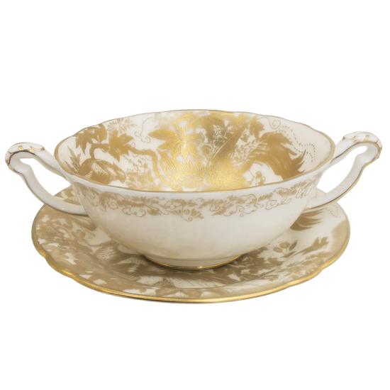 Royal Crown Derby Gold Aves Cream Soup Cup & Saucer