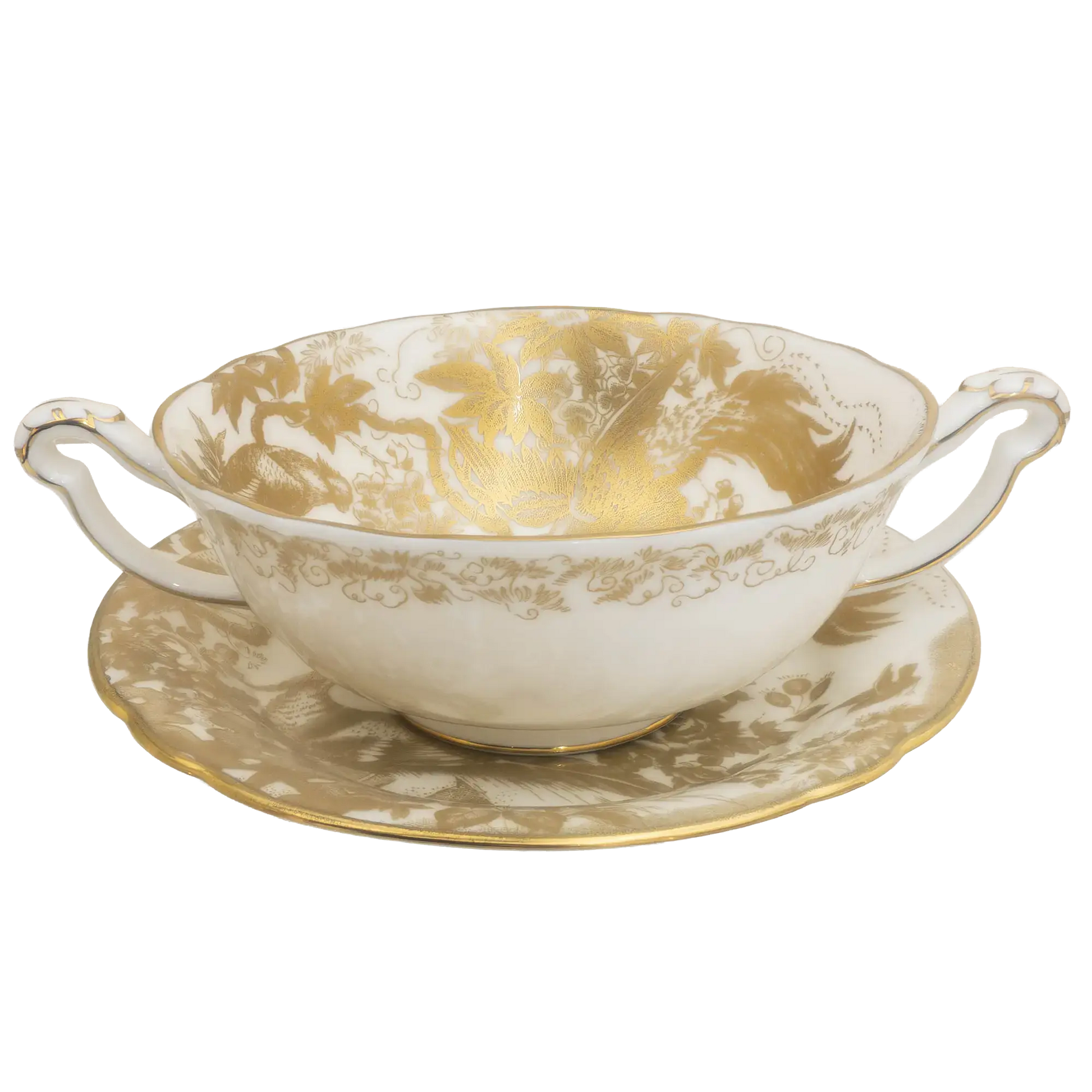 Royal Crown Derby Gold Aves Cream Soup Cup & Saucer