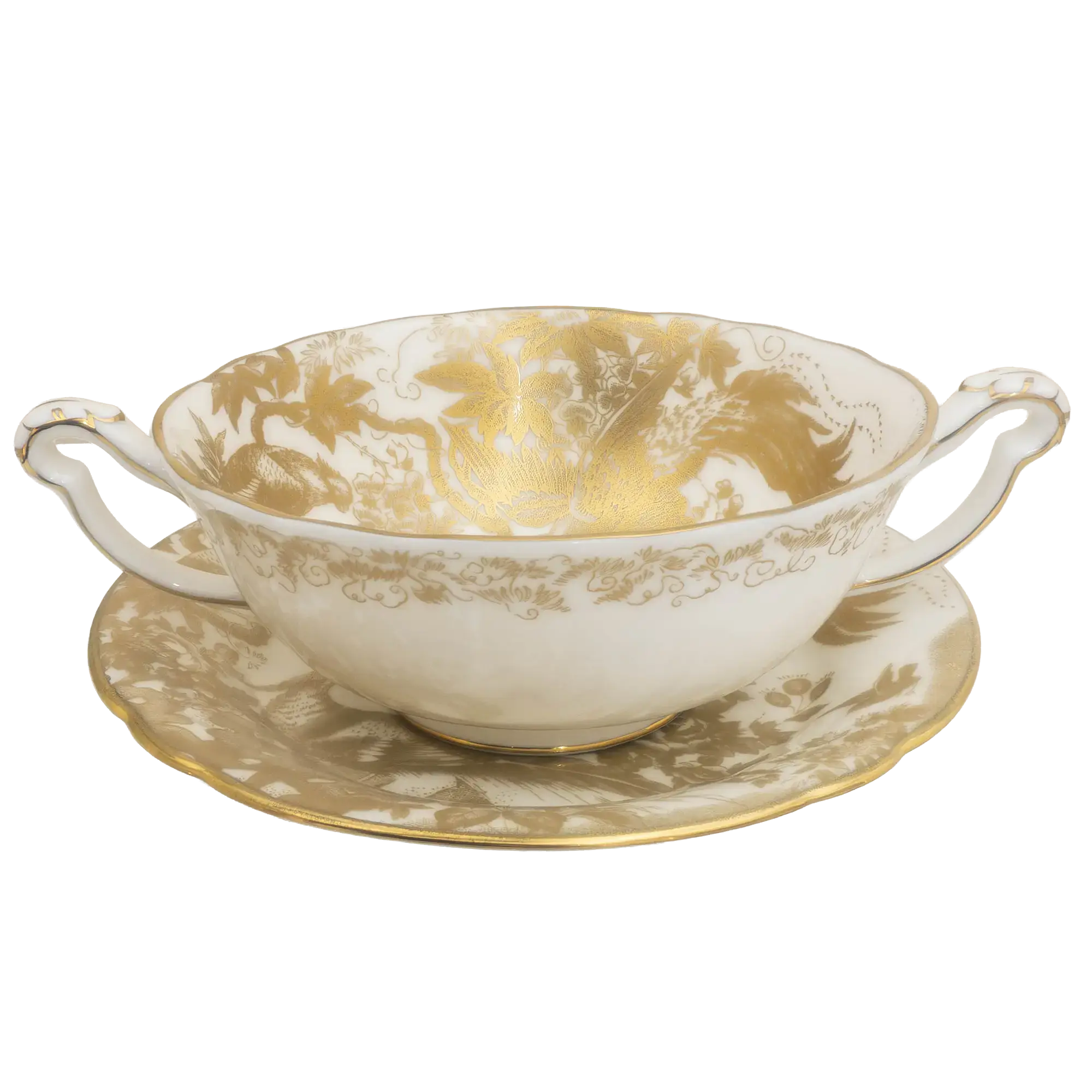 Royal Crown Derby Gold Aves Cream Soup Cup & Saucer