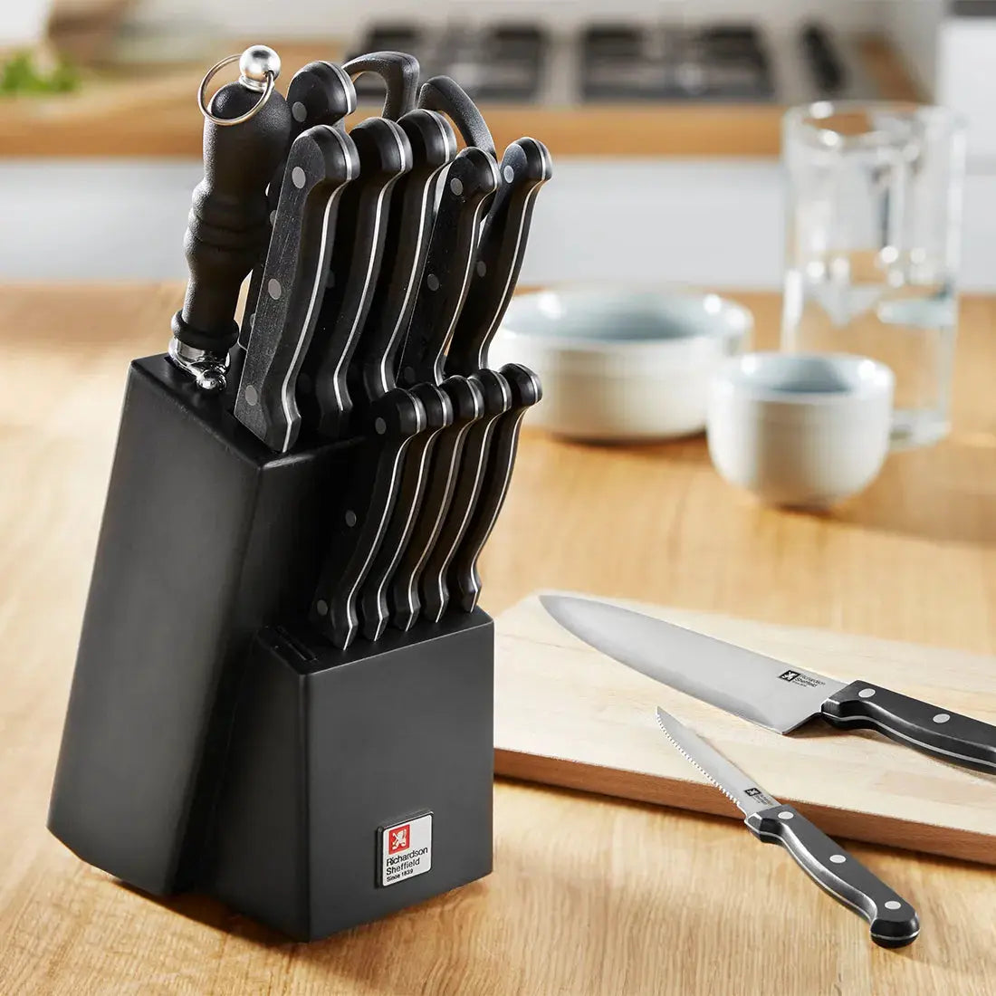 artisan 15 piece knife block black - Charterwells