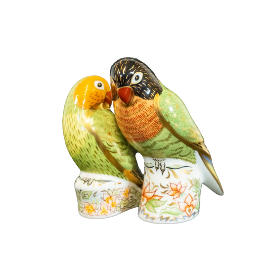 Royal Crown Derby 1st Quality Pair of Lovebird Paperweights Charterwells
