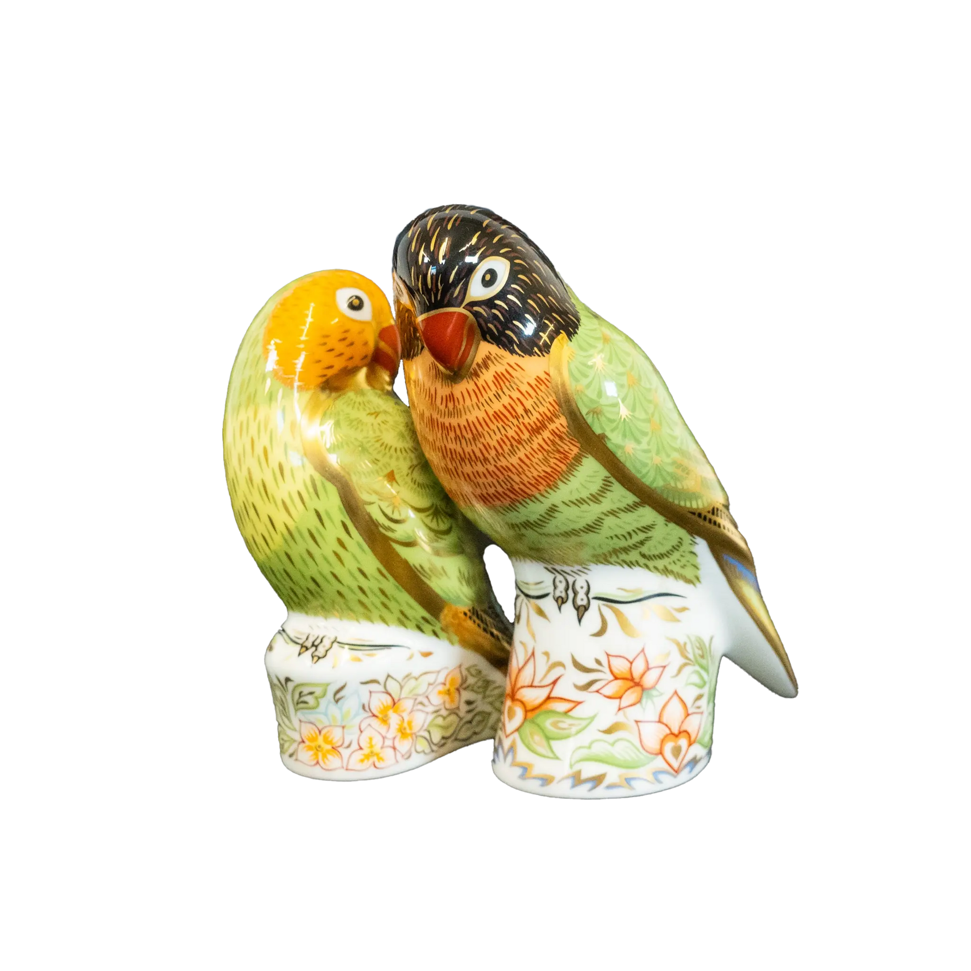 Royal Crown Derby 1st Quality Pair of Lovebird Paperweights Charterwells