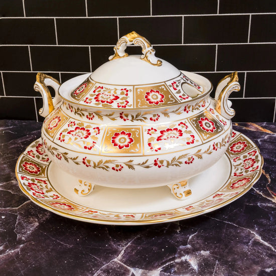 Royal Crown Derby Red Panel Soup Tureen & Stand Charterwells